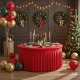 Qfdian  Red Christmas Round Tablecloth Wedding Banquet Birthday Party Tablecloth Holiday Atmosphere Decoration Desktop Props Table Set