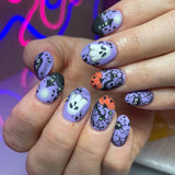 Qfdian  24Pc Halloween False Nails with Almond Head Designs Cute Clown Fake Nails French Full Cover Manicure Press on Nail Tips for Girl