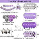Qfdian  Lavender Purple Happy Birthday Banner Decorations for Purple Silver Mothers Day Party Pompom Flower Foil Latex Balloons Supplies