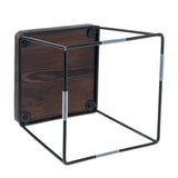 Qfdian  Set of 4 Wood Buffet Risers, Square Retail Food Display Risers for Party, Burnt Wood & Black Metal Wire Pizza Stands for Serving