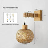 Qfdian  Vintage Style Bamboo Woven Bedside  Dining Room Rattan  Wooden Bedroom Farmhouse Rural Indoor Background Wall Lamp
