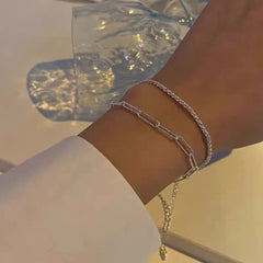 New Fashion Silver Colour Double Layer Bracelet Sparkling  Exquisite Simple Women Bracelet Fine Jewelry Accessories