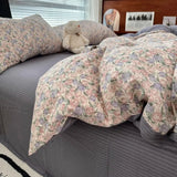 Qfdian  Duvet Cover Set  A-class Ultra Soft Jacquard Double-layer Yarn Washed Cotton Bedding Set  Floral Bed Sheet