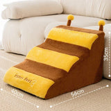 Qfdian  Cute Bee Puppy Stairs 2/3 Steps Ladder Dogs Protect Older Dog Pet Ramp Ladder Anti-slip Removable Dog Bed Stairs Pet Supplies