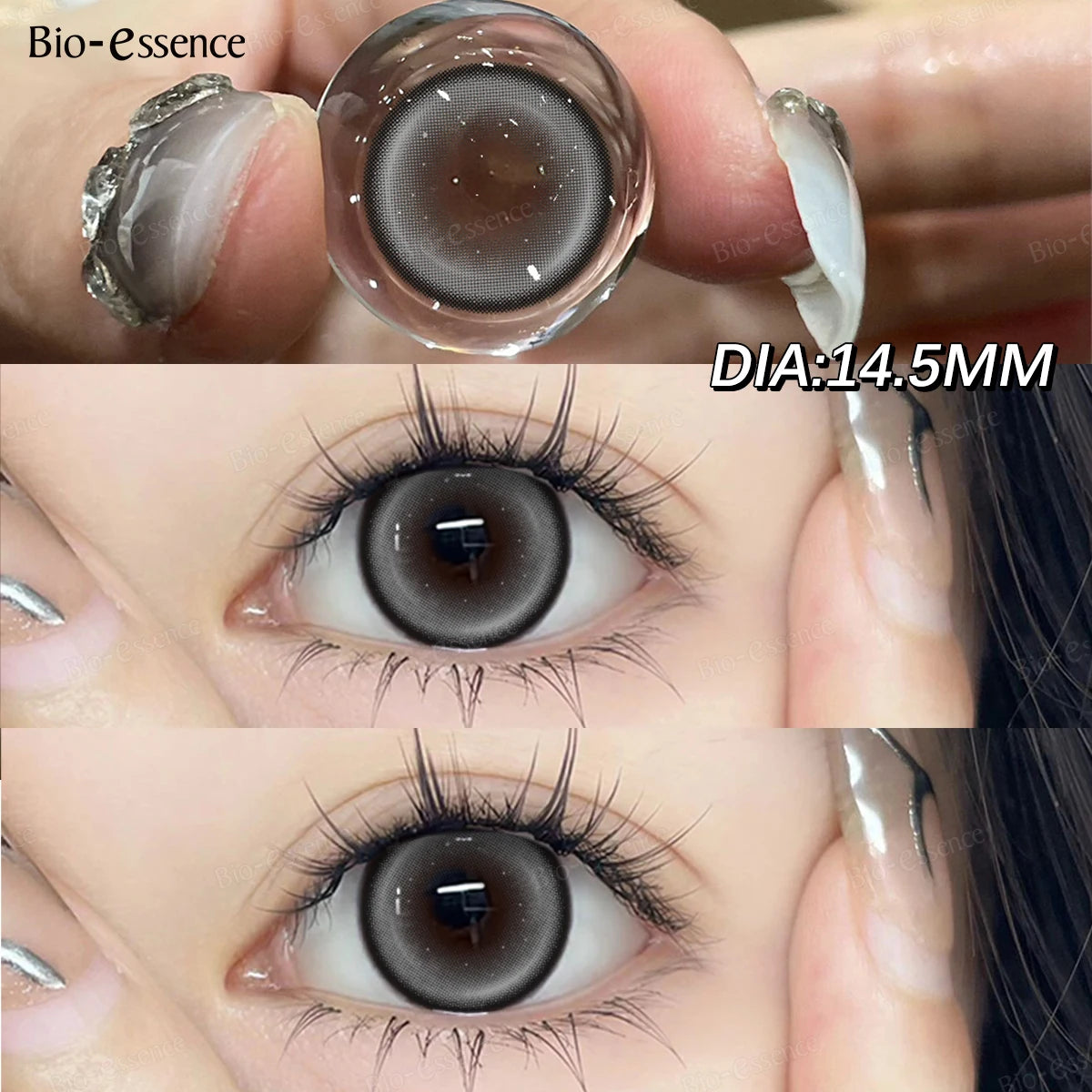 Qfdian 1 Pair Big Eyes Black Lenses 14.5MM Korean Natural Lenses Color Contact Lenses Eyes with Gray Beautiful Pupil Lentes