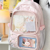 Qfdian High-capacity Y2k Aesthetic Star Print Schoolbags Transparent All Match Casual Ita Bags Sweet Preppy Backpacks for Women Student