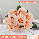 Qfdian  9 Heads Artificial Flower Silk Rose white Eucalyptus leaves Peony Bouquet Fake Flower for Wedding Table Party Vase Home Decor