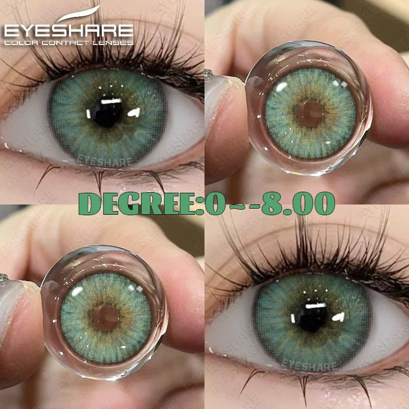 EYESHARE 1Pair Colored Contact Lenses with Prescription Green Myopia Lenses Gray Pupils Lens Natural Contact Lenses for Eyes