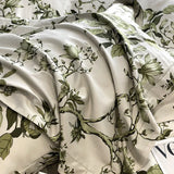 Qfdian Vintage Green Botanical Flowers Duvet Cover Set 600TC Egyptian Cotton Luxury Soft Bedding Set Fitted Sheet Bed Sheet Pillowcases