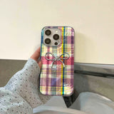 Qfdian Ins colorful autume winter check cover for iphone 13 16 15promax 16pro 14pro 15 pro max 12 14 3d plating bowknot phone case