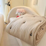 Qfdian  Japanese Minimalism Skin-friendly Summer Blanket Soft Breathable Single Double Duvet Washed Embroidered Comfortable Thin Quilt