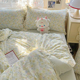 Qfdian  INS Princess Bedding Set Ruffle Lace Quilt Cover Romantic Bedclothes Woman Girls Home Decor Duvet Cover Set Korean Style Floral