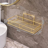 Qfdian Stainless Steel Golden Bathroom Shelf Punch-Free Wall Hanging Toilet Storage Rack Towel Bar Integrated Organize Storage Holder