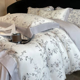Qfdian Luxury Digital Printing Flowers and Plants Bedding Set Lyocell Eucalyptus Fiber Soft Silky Duvet Cover Bed Sheet Pillowcase 4Pcs