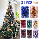 Qfdian  34pcs Christmas Balls Ornaments Xmas Tree Decorations Royal Blue Retro Orange Gold Hanging Ball Christmas Party Decor Birthday