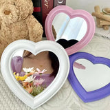 Qfdian  Cute Heart-shaped Makeup Mirror Room Decoration Wall Mounted Desktop Vanity Mirror Set Up Props for Photography Home Decoration
