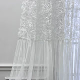 Qfdian  White Lace 3D Rose Curtains Splicing with Romantic Mesh Wrinkle Tulle Curtain for Bedroom Creative Wedding Background Decoration
