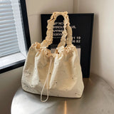 Qfdian Korean Ins Fashion Rivets Pleated Shoulder Bags Women Casual Shopping Underarm Bag Drawstring Y2k Aesthetic Chic Handbags Trendy