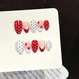 Qfdian  10pcs Handmade Short Almond Press on Nails Sweet Cool Red Star INS Round Dot Design Fake Nail Wearable Spicy Girls False Nails