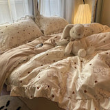 Qfdian Korean Princess Duvet Cover Set Skin Friendly Wash Cotton Bedding Set Of Four Pieces Lace Bedin Set Bed Sheets Comforter Cover