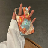 Qfdian Retro Glacier Texture Blue Orange Smudging Color Contrast Shiny Surface Dazzling Cover Case for iPhone 13 14 15 16 17 Pro Max
