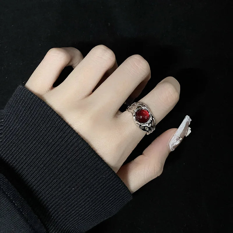 Y2k Irregular Open Rings Moonstone Heart Finger Rings For Women Girls Kpop Sweet Cool Trendy Aesthetic Jewelry Gifts