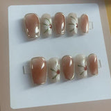 Qfdian Marble Gradient Ice Tea Flower Short Square Detachable Reusable High-Quality Elegant Brown Handmade Press On Nails
