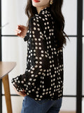Qfdian  Spring Autumn Polka Dot Chiffon Shirts Women Bowtie Long Sleeve Black Blouse Elegant Office Ladies Causal Women Outfits