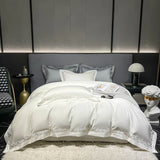 Qfdian  Premium 1200TC Egyptian Cotton Hollow Wide Edge Luxury Bedding Set Soft Duvet Cover Set Flat Bed Sheet Pillowcases 4Pcs