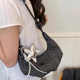 Qfdian  Y2k Aesthetic Vintage Denim Underarm Bag All Match Simple Fashion Pleated Hobo Bags Casual Trendy Women Trendy Shoulder Handbags
