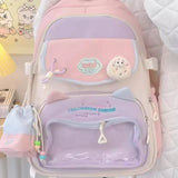 Qfdian  Fashion Transparent Sweet Kawaii Backpack High-capacity Y2k Aesthetic Schoolbag Women Students Contrast Color Patchwork Ita Bags