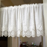 Qfdian  Romantic white lace door curtain floral embroidery pure cotton half curtain short partition no rod