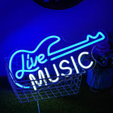 Qfdian  Guitar Neon Sign Blue White Live Music For Wall Decor LED Light Sign Letter Neon Light Art Decorative Light For Music Studio