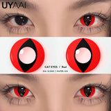 Qfdian 1 Pair Cat Eyes Crazy Lenses Vampire Lenses for Halloween Cosplay Eye Contacts White Lenses Anime Black Colored Lenses