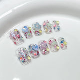 Qfdian  Size S Handmade Acrylic Press on Nails Short Square Round False Nails With Designs Ballet Sweet Cute Fake Nails With Glue