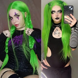 Qfdian Green Wig Straight Synthetic Lace Front Wig Long Green Hair Wig Glueless Wigs Ready to Wear Green Lace Frontal Wigs for Women