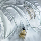 Qfdian 4Pcs New Chinese Style Landscape Embroidery Luxury Bedding Set Silky Duvet Cover Set Soft Quilt Cover Set Bed Sheet Pillowcases