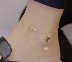 Anklets for Women Summer Beach Accessories Stainless Steel Initial Letter H Anklet Gold Color Leg Bracelets Body Chain Gifts