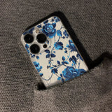 Qfdian  Blue Premium Flower Phone Case For iPhone 16 15 14 13 12 11 Pro Max Mini X XS SE 7 8 Plus 16E Shockproof Transparent Cover Funda