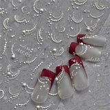 Qfdian 1pcs White 5D Pearl Lace Wave Lines Nail Art Stickers Elegant Exquisite Nail Decoration Decals DIY Self Adhesive Transfer Slider