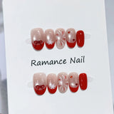 Qfdian  10pcs Handmade Red French Press on Nails Christmas Cat Eye Fake Nail Wearable European Winter Glitter Diamond Decor False Nails