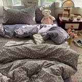 Qfdian  Simple Floral Bedding Set Korean Style Soft Bed Sheet Set Queen King Size Quilt Cover Set No Filling With Pillowcase