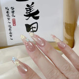 Qfdian 10Pcs Handmade Manicure Long Almond Fake Nails Cute Flower Limited Nails Press On Nails Design Wearable Nail Artificial Manicure