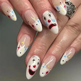 Qfdian  24Pc Halloween False Nails with Almond Head Designs Cute Clown Fake Nails French Full Cover Manicure Press on Nail Tips for Girl