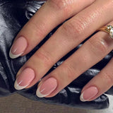 Qfdian 24Pcs Golden French Fake Nail with Almond Head Design Simple Oval False Nails Wearable Press on Nails Full Cover Nail Tips