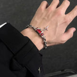 Qfdian  Punk Vintage Red Zircon Star Chain Bracelet For Women Men Couple Unisex Trend Goth Grunge Y2K Jewelry Charms Accessories Gifts