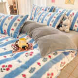 Qfdian  Plush 4-piece Set Winter Constant Temperature Quilt Cover Coral Fleece Sheet Children's 3-piece Set Bedding Article PillowCase