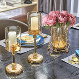 Qfdian  1pc Golden Glass Candle Holders for Pillar Candle Candlestick for Dining Coffee Table Wedding Events Parties Home Decor
