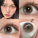 Qfdian  1 Pair Color Contact Lenses with Diopters Brown Lens Big Eyes Colored Makeup Natural Eye Lens Beautiful Gray Pupils Lens