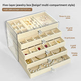 Qfdian  3/5Layer Flannel Jewelry Box Earring Necklace Ring Boxes Jewelry Dustproof Tabletop Organizers Multifunctional Storage Box Gifts